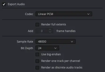 Audio Export Settings – 1 track, 2 channels