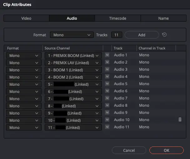 Channel assignment – Clip Attributes